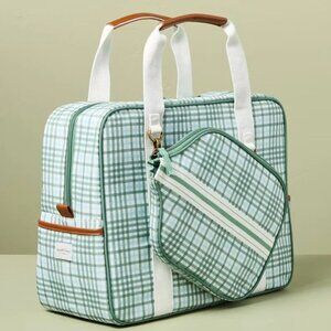 NWT Pickleball Bag & Paddle Cover Set Green Blue Plaid Great Gift 🎁NEW
